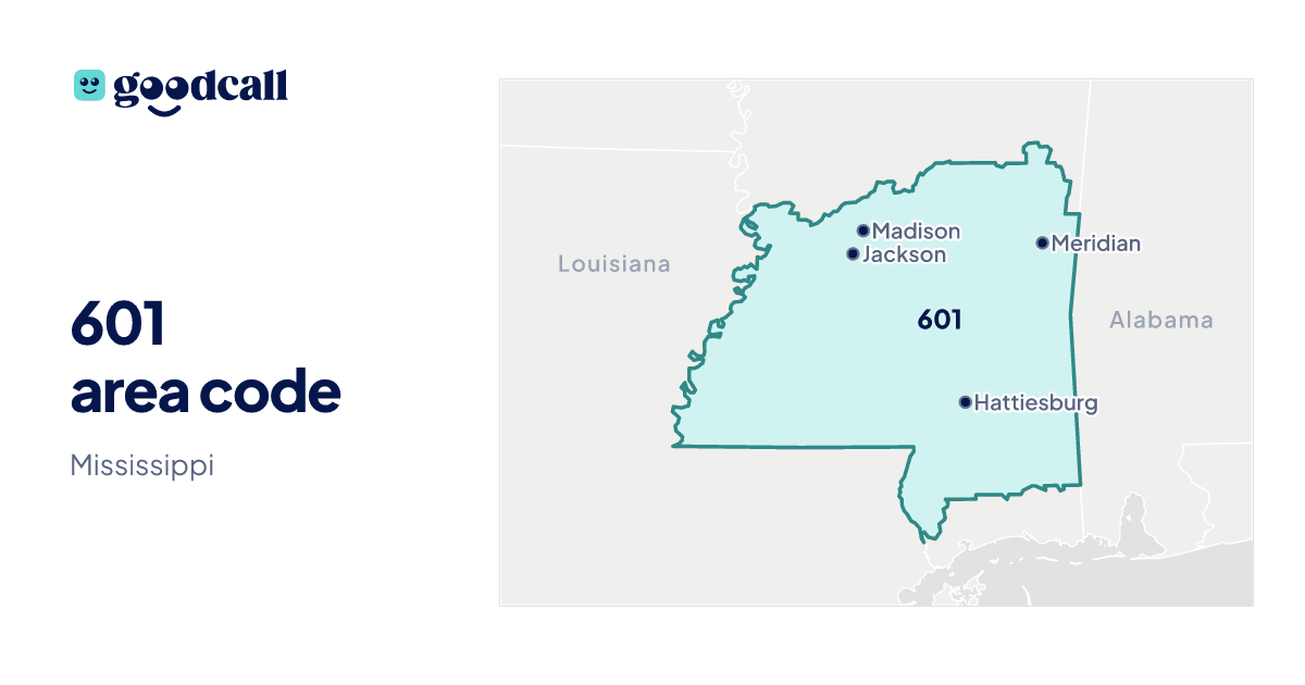 601 area code: Mississippi