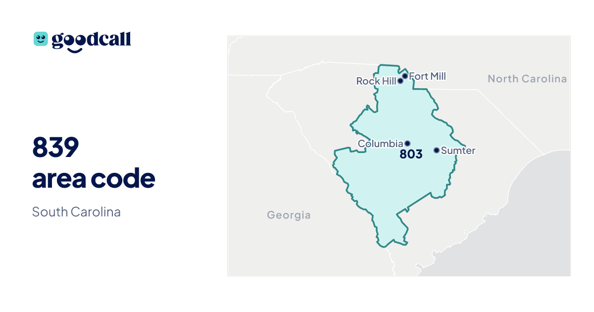 839 area code: South Carolina